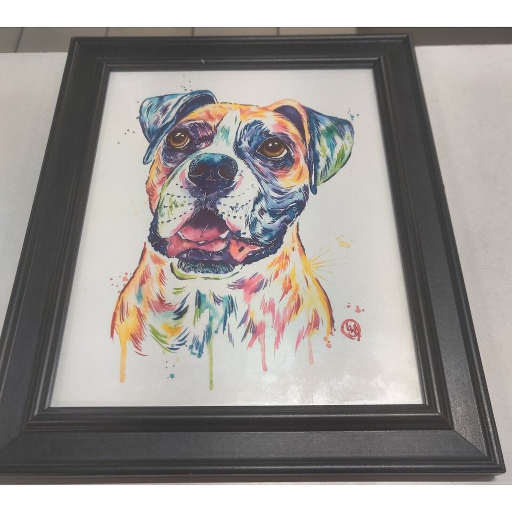 Boxer Watercolor Art Print by Lisa Whitehouse Signed Appx 12x10" Framed